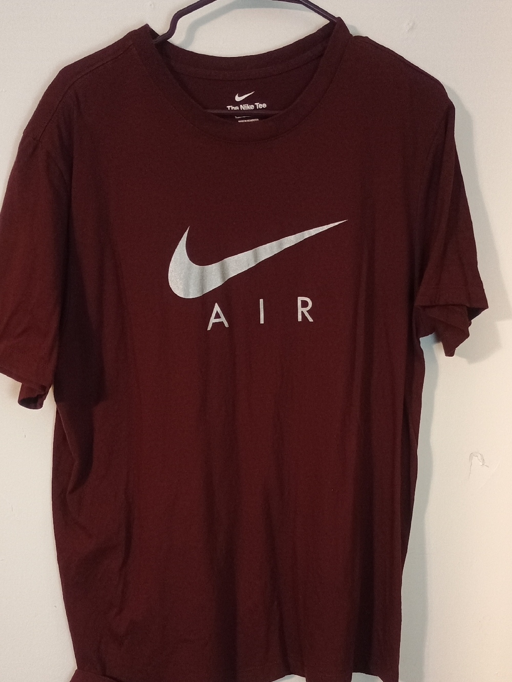 Nike Maroon Short Sleeve Air Logo Tee with Silver Swoosh